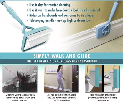 Baseboard Buddy – Retractable Cleaning Tool with Extendable Handle for Floors, Walls & Baseboards