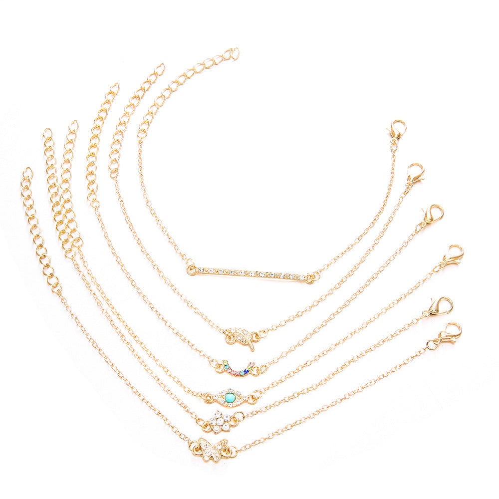Boho Gold Charm Bracelet Set – 6-Piece Layered Look for Effortless Style