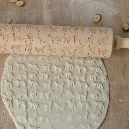 Puppy Pattern Embossed Rolling Pin | Wooden Carving Rolling Pin for Cookies & Baking