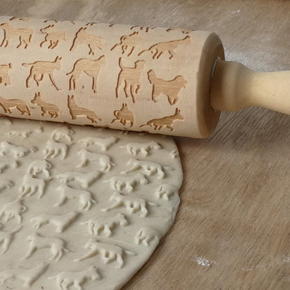 Puppy Pattern Embossed Rolling Pin | Wooden Carving Rolling Pin for Cookies & Baking