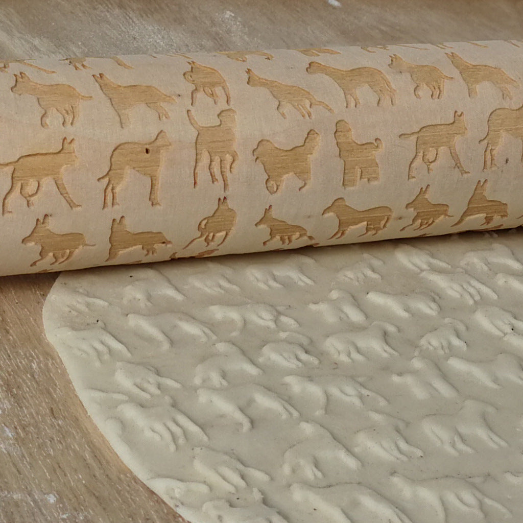 Puppy Pattern Embossed Rolling Pin | Wooden Carving Rolling Pin for Cookies & Baking
