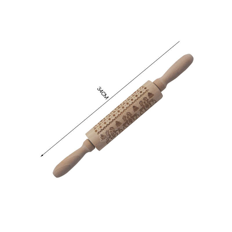 Christmas Embossed Rolling Pin – Animal & Holiday Pattern Laser Engraved | Hemu Wood | Cookie & Dough Roller | Handmade Baking Tool