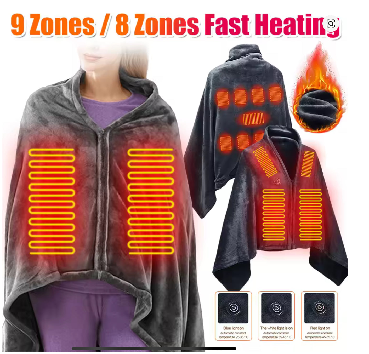 Cross-Border Electric Heating Shawl Blanket – USB Powered, 3-Speed, Multifunctional Warmth