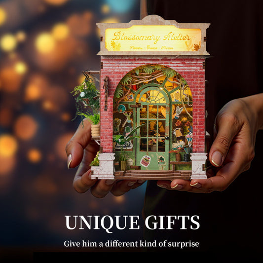 DIY 3D Wooden Miniature Flower Shop | Bookend Model Building Kit | Creative Gift for Teens & Adults