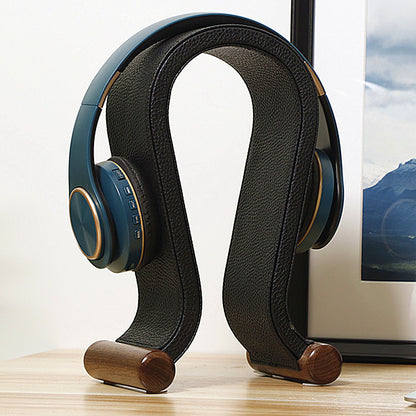 Alineart Bluetooth Headset Stand | Walnut U-Shape Leather Headphone Display Stand | Modern Desk Organizer & Gift