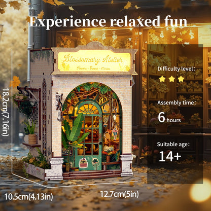 DIY 3D Wooden Miniature Flower Shop | Bookend Model Building Kit | Creative Gift for Teens & Adults
