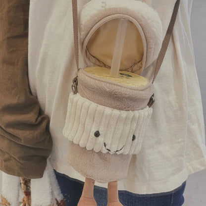 Coffee & Milk Tea Cup Plush Crossbody Bag – Urban Minimalist Bucket Bag