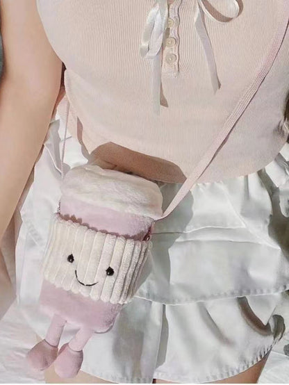 Coffee & Milk Tea Cup Plush Crossbody Bag – Urban Minimalist Bucket Bag