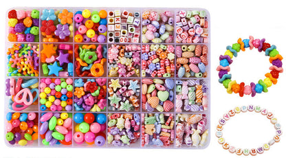 Keyou Girls' Handmade Beaded Jewelry Kit | 24 Grid DIY Bracelet & Necklace Craft Set | 800+ Acrylic Beads