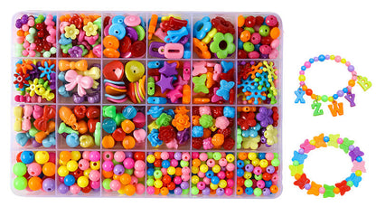 Keyou Girls' Handmade Beaded Jewelry Kit | 24 Grid DIY Bracelet & Necklace Craft Set | 800+ Acrylic Beads