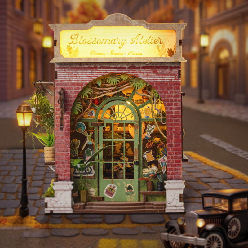 DIY 3D Wooden Miniature Flower Shop | Bookend Model Building Kit | Creative Gift for Teens & Adults