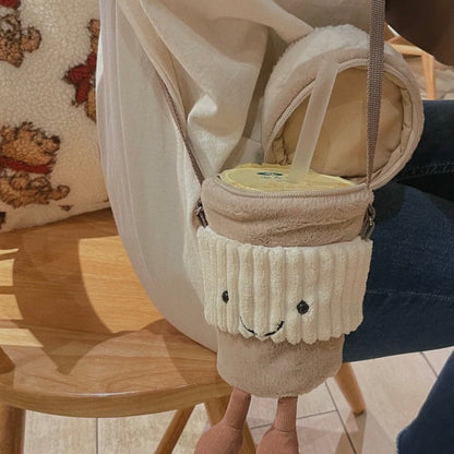 Coffee & Milk Tea Cup Plush Crossbody Bag – Urban Minimalist Bucket Bag