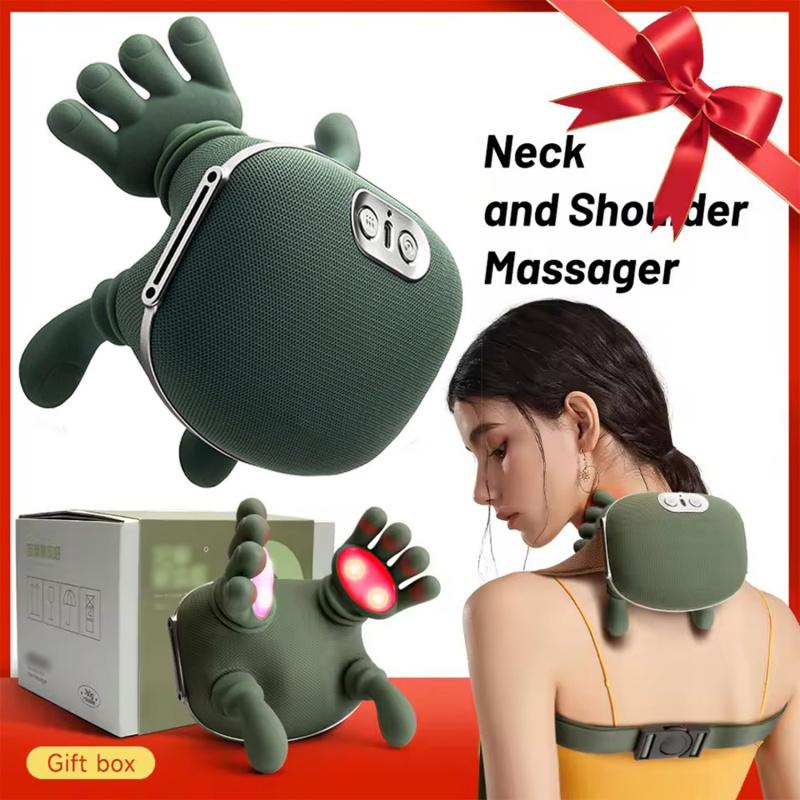 Real Hand Touch EMS Neck & Shoulder Massager  Rechargeable | 3 Speed Modes | Temperature Control | Unisex | Green Edition | 2025 New Release