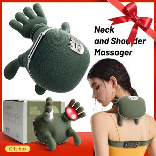 Real Hand Touch EMS Neck & Shoulder Massager  Rechargeable | 3 Speed Modes | Temperature Control | Unisex | Green Edition | 2025 New Release