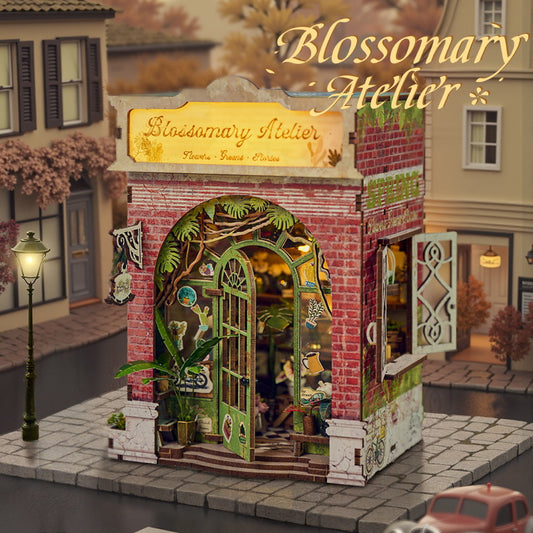 DIY 3D Wooden Miniature Flower Shop | Bookend Model Building Kit | Creative Gift for Teens & Adults