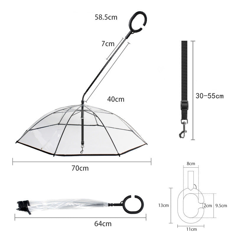 Transparent C-Shaped Pet Umbrella with Leash  Rainy Day Dog Walking Leash