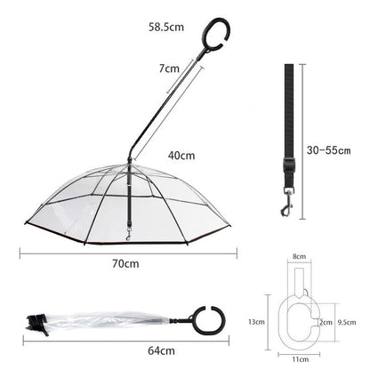 Transparent C-Shaped Pet Umbrella with Leash  Rainy Day Dog Walking Leash